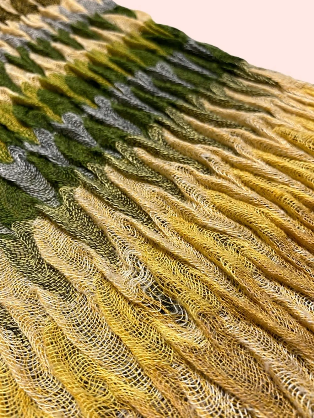 Missoni-Inspired Pleated Zig-Zag Knit Scarf w Fringe